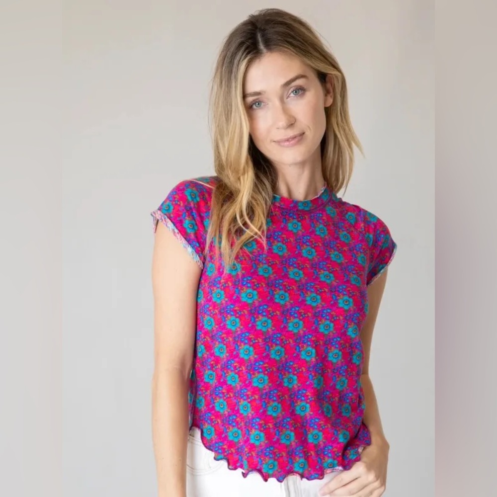 🌙NATURAL LIFE Lily Cotton Short Sleeve Tee Shirt - Pink Doodle Floral🌙
